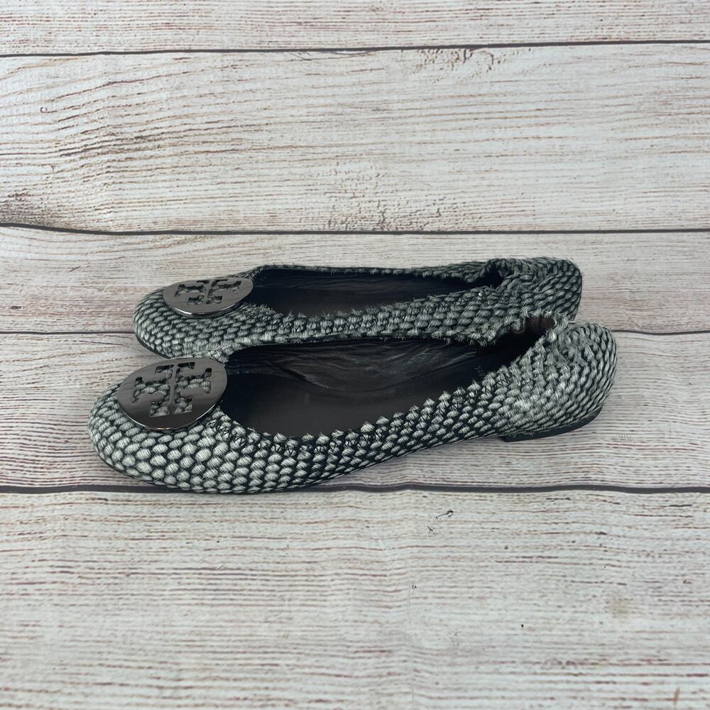 Tory Burch Reva Womens Sz 7M Ballet Flats Black Gray Calf Hair - Picture 6 of 9